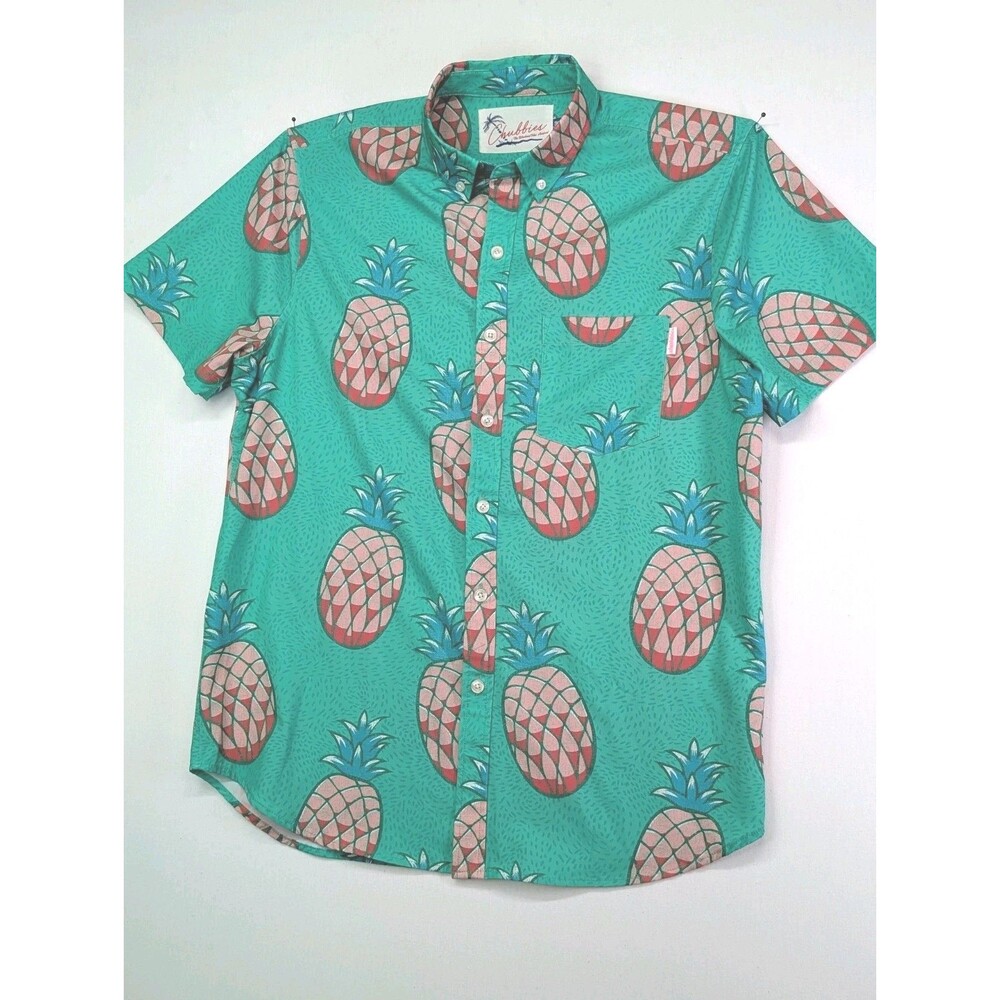 Chubbies Shirt Mens Small Green Pineapple Print Short Sleeve Stretch Casual
